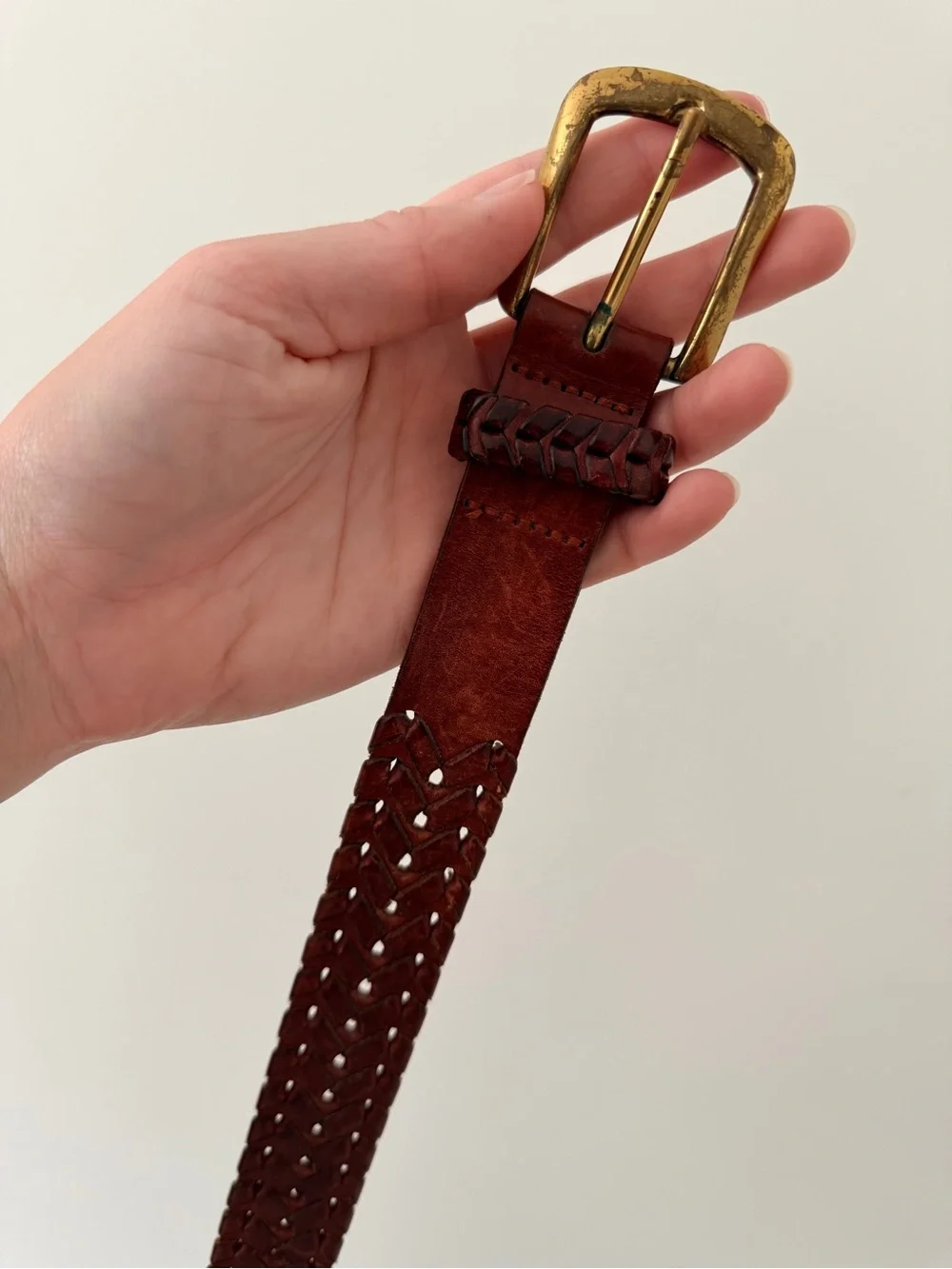 Vintage Woven Brown Leather Belt